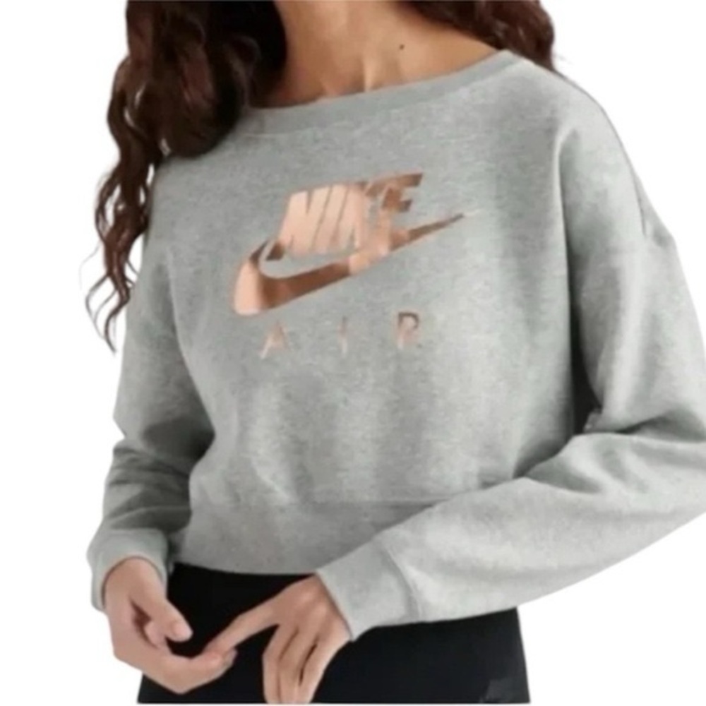 NWT Nike Air Rally Crew Grey Sweatshirt w/Rose Gold Metallic Back Zipper, Small